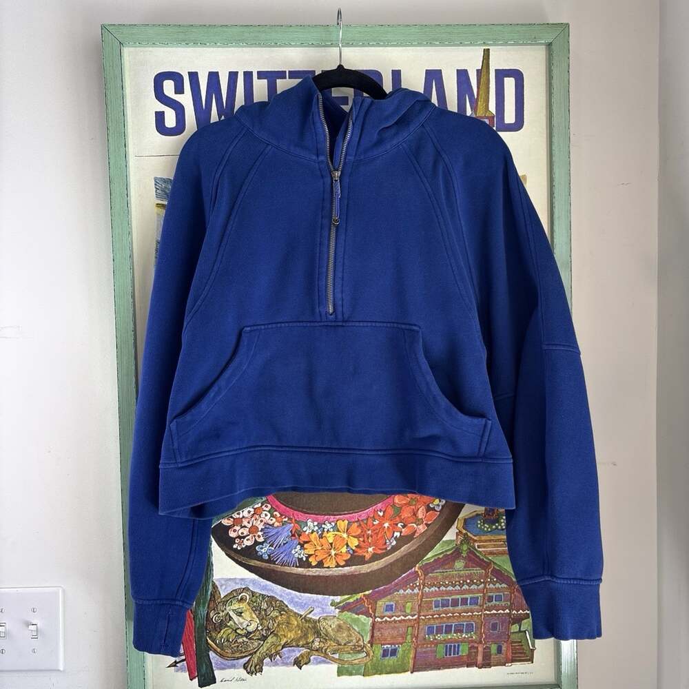 Lululemon Scuba Hoodie Women XL/XXL Blue Cotton Oversized Half Zip Front Pocket